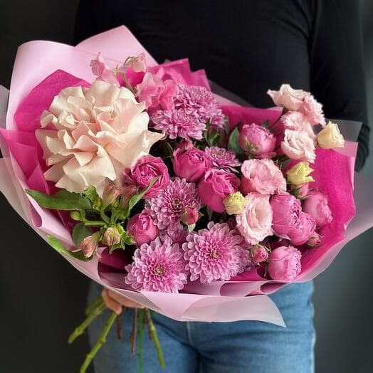 Сборный букет с французской розой, Сантини и кустовой розой